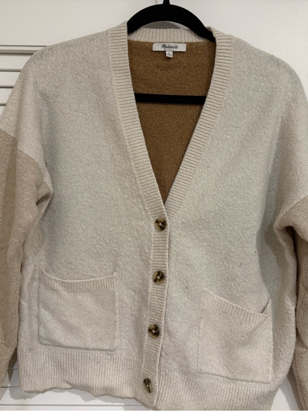 Madewell Two-Tone Cream and Camel V-Neck Cardigan